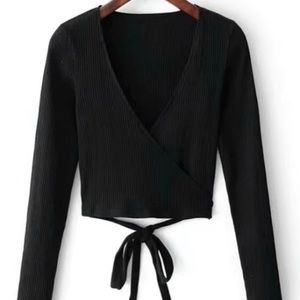 ZAFUL - Knitted Ribbed Wrap Top